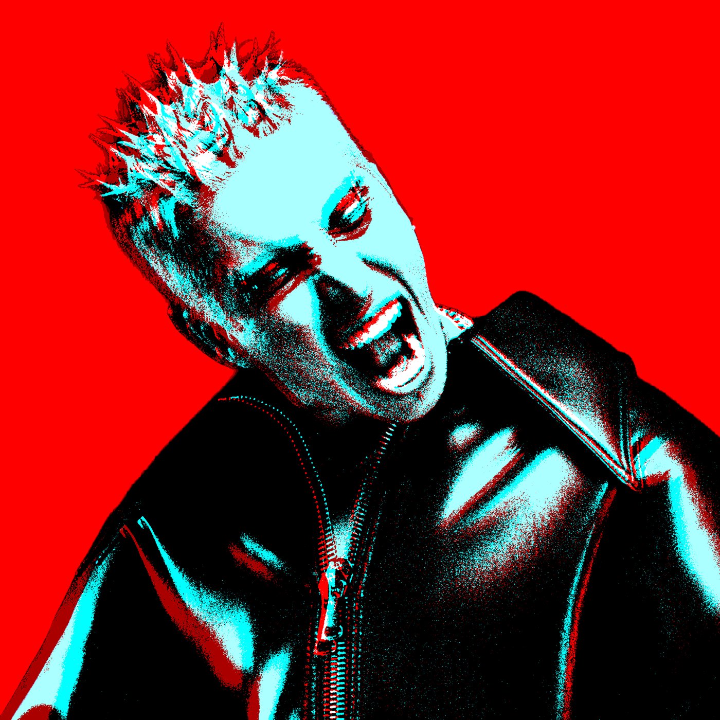 Pop-art tarzı kırmızı ve camgöbeği portre çalışması